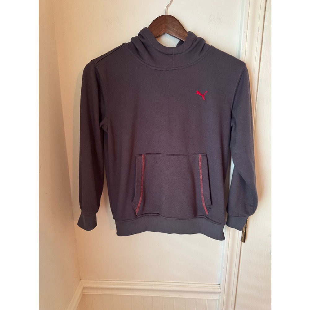 Puma Boys Fleece Hoodieโ Charcoal Gray Red SportLifestyle Pullover Size S Small